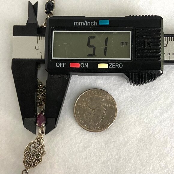 Sterling Silver 925 Multi Gemstone Marcasite Floral Link Bracelet 7.25" - Picture 15 of 16